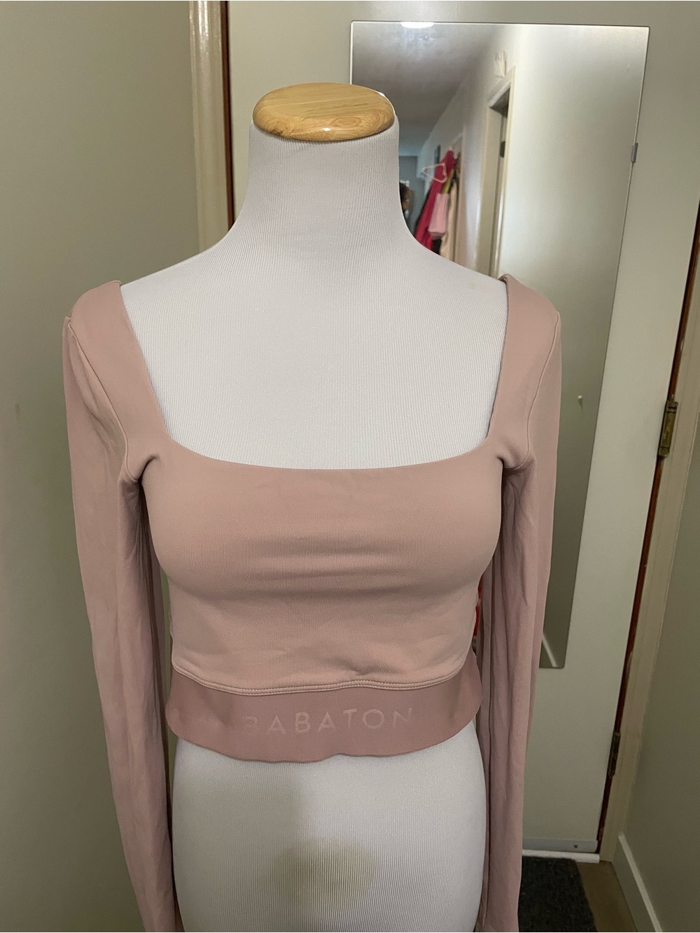 Babaton Blush Square-Neck Long Sleeve Crop Top